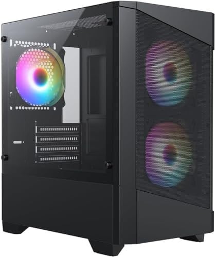 iONZ KZ10B Mini PC Gaming Case M/ATX High Airflow Mesh with 3 ARGB 120mm Fans | TG Side Panel (Black)