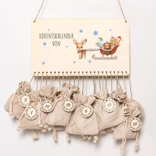 Personalisierter Adventskalender mit Name zum Selbstbefüllen, Adventskalender aus Holz, DIY Weihnachtskalender für Kinder