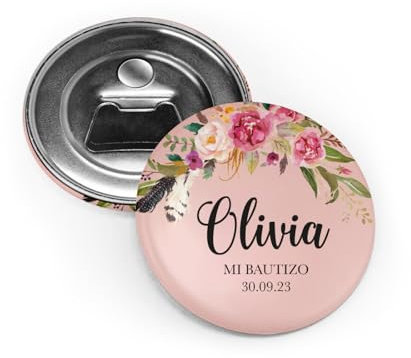 COOLPRESENTS Recuerdos de Bautizo para invitados personalizados, 25 Abrebotellas e iman, Bautizo niña detalles para invitados, regalos baby shower, Comunion, Eventos, fiestas