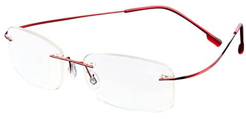 ABETOS Randlose Lesebrille Titan Herren Damen Ultra Leicht Klein Randlos Metall Lesehilfe Sehhilfe Mode Komfortable Rechteckig Rahmenlose Lesebrillen (Rot+1.5)