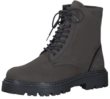 MARCO TOZZI Damen Stiefeletten zum Schnüren aus Leder mit Reißverschluss, Braun (Anthracite N.C), 39 EU