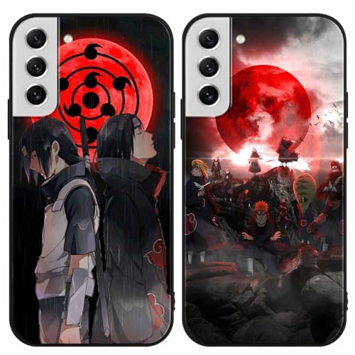 2 Stück Handyhülle für Samsung Galaxy S21 FE(5G) Hülle 6.4 Zoll Anime Uchiha Itachi Sasuke Manga Muster Design Junge Case All Inklusiv Linsen Schutzhülle TPU Silikon Weich Ultra Dünn Cover, 02