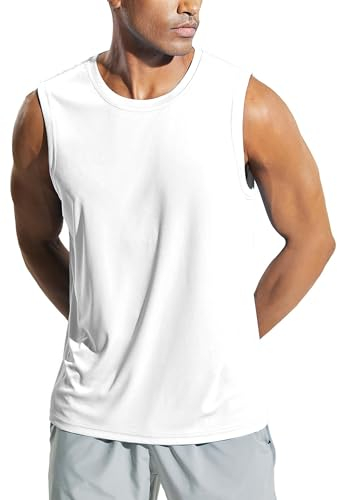 Weardear Herren Workout Bodybuilding Tanktops UPF50+ Sonnenschutz Athletisches Training Gym Shirts Weste Sleeveless Tshirt Running Weiß XL
