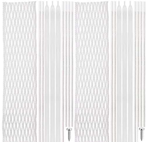 Gemscream 2 Sets Polyester-Lacrosse-Mesh und Besaitungs-Set, Lacrosse-Spieler-Saiten-Set, 2 Lacrosse-Weiß, halbweiches Netz, 6 Schießschnürsenkel, 4 Schießschnüre, 10 Seitenwand-Saiten, 2 Schrauben
