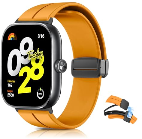 KeHowy Armband für Xiaomi Smart Band 9 Pro/10 Pro/8Pro/Redmi Watch 6 Active | für Xiaomi Redmi Watch 6/5/4,Xiaomi Redmi Watch 6 Lite/6 Active, Silikon Magnetisch Armbänder Ersatzband - Gelb