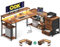 ODK Corner Desk with Drawers, L Shaped Gaming Desk with LED Lights & Power Outlets, Reversible Computer Desks for Home Office Workstation, Office Desks with Monitor Shelf, 155×110 cm, Vintage