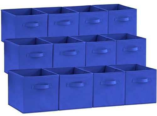 Lifewit 12 Stück Aufbewahrungswürfel, Aufbewahrungsbox aus Stoff, Ordnungsboxen aus Vliesstoff mit Griff für Würfelregal, Faltbox, Kleideraufbewahrung, Ordnungsboxen, 26,5 X 26,5 X 28 cm, Blau