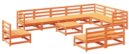 vidaXL Garten Sofa Garnitur 11-TLG., Gartenmöbel Set Latten-Design, Sitzgruppe für Garten Terrasse, Modular Gartensofa Lounge, Wachsbraun Massivholz Kiefer