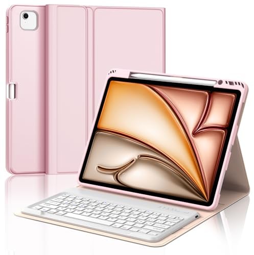 Tastiera per iPad Air 13 M4 2026/M3 2025/M2 2024/iPad Pro 12.9 3-6 Gen | Cover Keyboard Staccabile, Italiano QWERTY, Custodia Tastiera Bluetooth con Portapenna per iPad Air 13 Pollici, Rosa chiaro