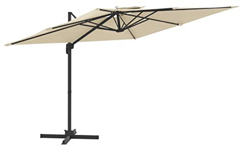 Genérico Sombrilla voladizo doble techo blanco arena 400x300 cm, hogar y jardín, césped y jardín, vida al aire libre, sombrillas y velas de sombra, crema, 51.7 LB,319944, crema