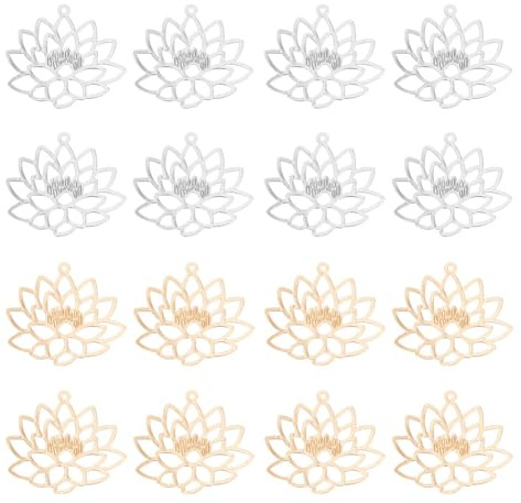 HOBBIESAY 60 Stück 2 Styles Messing Lotus Charms Yoga Charms Hohle Blume Charms für Haarnadel Ohrringe Halsketten Crafting DIY Schmuck machen Loch:1mm