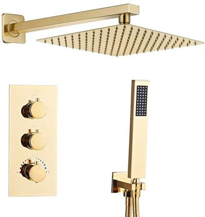 Sanitemodar Ducha Empotrado Termostatica Dorado, Grifo Ducha Empotrado con 40x40cm Ducha de Lluvia, Duchas de Baño Empotradas con Alcachofa