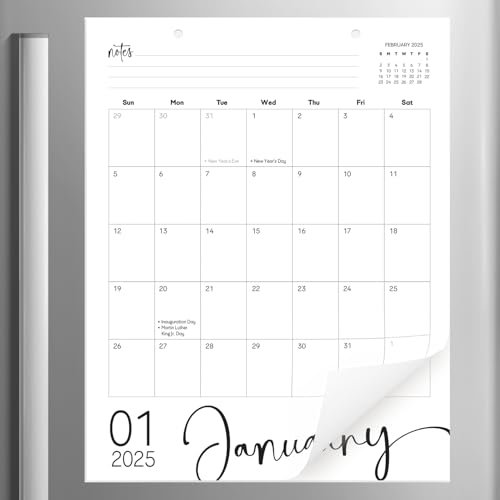 Vertical Black & White Magnetic Calendar for Fridge 2025-2026, 13.5x11 Inches 18-Month Minimalistic Fridge Calendar Magnet 2025 for Modern Office & Home Interiors - January 25 to June 26
