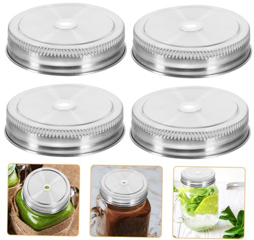 CRILSTYLEO 10pièces Couvercles Acier Inoxydable Pour Bocaux Mason Avec Trou Pour Paille Étanches Pour Boissons Froides Thé Au Lait Et Plus