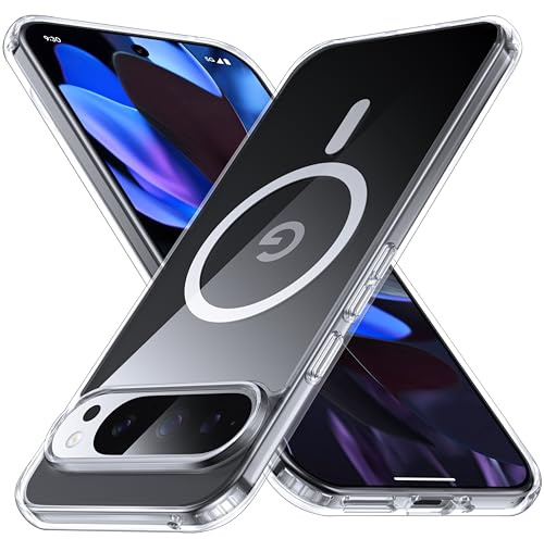 FNDMIL [NO.1 Magnetisch] für Google Pixel 9 Pro XL Hülle mit MagSafe | [Militär Stoßfest][Anti-Gelb][Slim Fit]Hardcase mit Weich Silikon Bumper Handyhülle für Google Pixel 9 Pro XL Case 6.8'',Klar