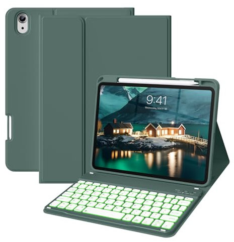 BQDIYOO Keyboard Case for iPad 11th Genration A16 2025/iPad 10th Generation 2022(11/10.9 inch), 7 Color Backlit Keyboard, Detachable with Pencil Holder, iPad 11/10 Gen Case Auto Sleep/Wake, Green