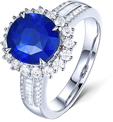 AMDXD Damen Goldschmuck, Ring Gold Damen Weiß Gold Au750 18 Karat, Saphir 2.26ct Diamantring Pärchen Ringe Hochzeitsring Memoir-Ringe Ringe mit Diamant Gr.63 (20.1)
