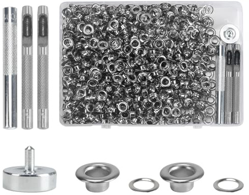 KJLEEN 480 Sets 6mm Eyelet Punch Kit 1/4 Inch Grommets Tool Kit Metal Eyelet Kit with Punch Tools, Silver Grommet Eyelets for Fabric Leather Canvas Belt Clothing Craft (Silver)