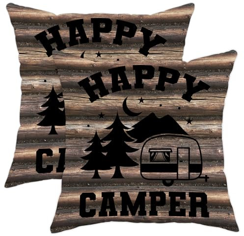 Happy - Set di 2 federe decorative per cuscini da campeggio, motivo albero di pino nero, decorazione rustica per la casa, per divano e letto, 45,7 x 45,7 cm
