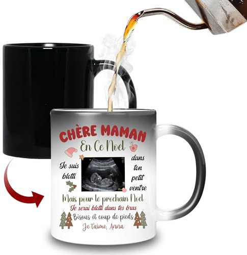 HALUMI Mug Magique Photo Personnalisé Pour Future Maman Tasse A Café Originale Prénom Personnalisable Cadeau Femme Enceinte Annonce Grossess Bébé Fête Des Mères Noël Anniversaire Mug Ceramique 330ml