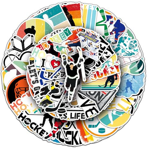 Ice Hockey Sports Stickers for Boys Girls Teens Adults, Waterproof Vinyl Stickers for Phone Laptop Flasks Water Bottle Luggage Cup Bike Notebook Scrapbook, Trendy Sports Decals Pack[Ice Hockey-50Pcs]