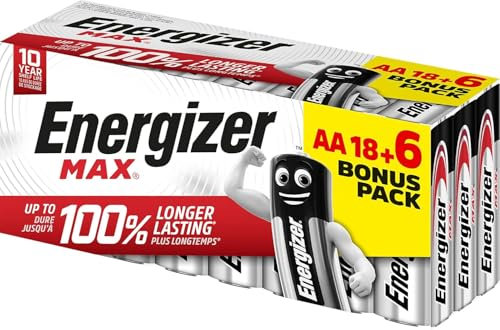Energizer Max, Confezione da 18+6 Batterie AA, lunga durata per uso quotidiano, senza solfatazione e con 10 anni di vita utile