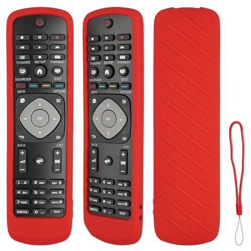Custodia Telecomando in Silicone Compatibile Con Philips UHD LED TV RM-L1225 Telecomando Copertura Protettiva Antiurto Con un Cordino(Rosso)