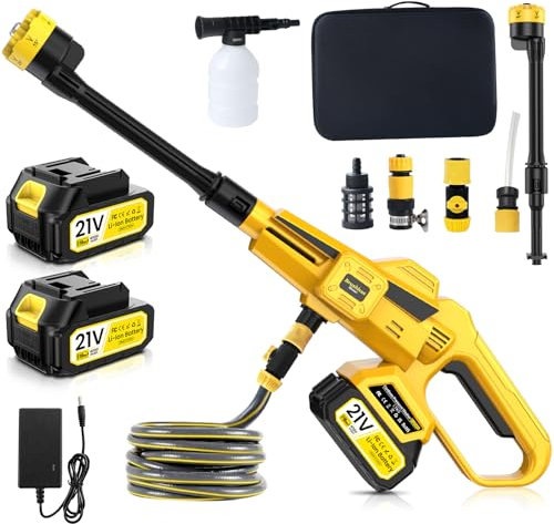 Idropulitrice a Batteria, 3 Livelli Max 45 Bar Idropulitrice Portatile con 6-In-1 Ugello, 4000 mAh *2 Idropulitrice Professionale Senza Fili, Idropulitrice Piccola per Casa, Auto, Giardino, Esterni