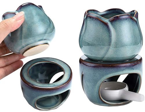 Duftlampe,YouXiaor Tulpe Duftlampe für Ätherische Öle,Ätherisches Öl Brenner aus Keramik mit Teelicht Löffel,Teelicht Öl Duftgefäße,Duftwachslampen,Aromalampen für Büro Schlafzimmer Yoga