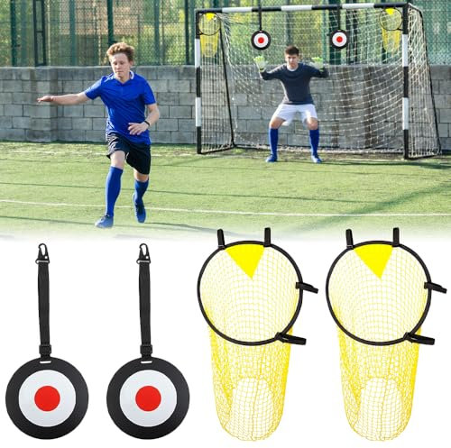 ADDLIVE 2Pcs Top Bins Football Targets Net and 2Pcs Football Goal Targets, Football Goal Target Net for Kids, Soccer Top Bins Target Net for Shootings Accuracy Training Practice Equipment