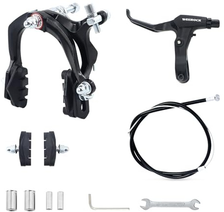 WEEROCK Bike Caliper Bremsen-Set, vorne und hinten, C-Bremsset, Felgenbremsset mit Aluminiumlegierungs-Bremshebeln, Fahrradkabel für Kinderfahrrad, BMX, Strandrad, Pendlerrad, Silber (Black/Front)