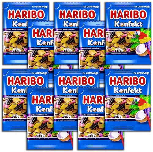 10 er Pack Haribo Konfekt 10 x 175 g Lakritzkonfekt mit Kokos-, Kakao-, Saftorangen-, Zitronen-, Karamell- und Himbeergeschmack