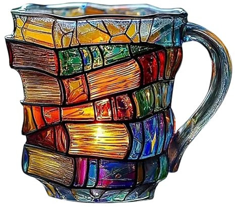 Painted Book Mug, Funny Novelty Reading 3D Painted Books Coffee Cup, Oktoberfest Beer Cups, Gift for Book Lovers Dad Teachers Friends Graduation (A)