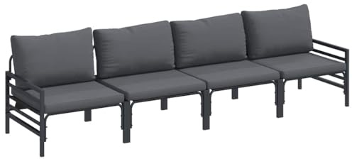 vidaXL Gartensofa-Set mit Kissen 4 pcs Schwarz Stahl, Garten und Terrasse, modernes Stahl Rahmen Sofa Set, atmungsaktiv, schnelltrocknende Möbel, Bequeme Lounge