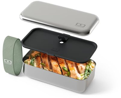 monbento - Bento Box Metall Sense grün Natural - Edelstahl Brotdose mit Luftdichtem Deckel - Lunchbox Erwachsene 700 ml Ofen- und mikrowellengeeignet - Perfkt für Büro/Wandern - Lebensmittelecht