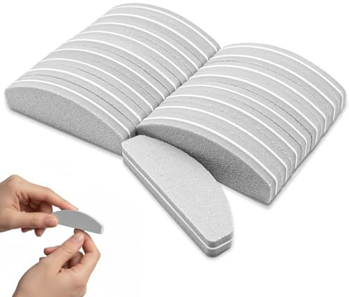 Nail Buffer, 20 Pcs 100/180 Half Moon Nail Files, Double-Sided, Grey | For gel acrylic nails, double-sided sponge buffer, manicure tools for salon and home use, professional nail care