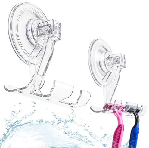 Imncya Clear Suction Cup Razor Holder, 2 Pack Suction Cups Razor Hanger for Shower, No Damage Wall Removable Reusable, Sucker Shaver Hooks for Towel Bathrobe Loofah Bathroom Kitchen Storage