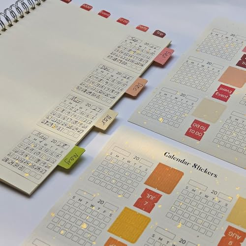 Adesivi per calendario permanente con schede mensili per notebook, rilegatrici, libri di testo, gestione dei progetti, obiettivi annuali, file dei clienti (Sunlight)