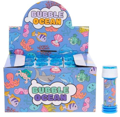 BEMIRO Seifenblasen Set für Kinder, 24 Stück, 30 ml, ca. 9 cm, mit Kugelspiel im Deckel, Kindergeburtstag und Mitgebsel (Meerestiere)