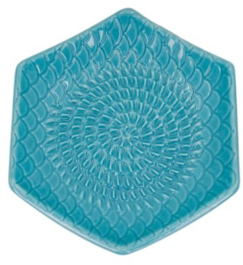 Kaladia Keramik Reibeteller Hexagon - Keramikhobel Unifarbend - Küchenreibe ideal für Ingwer, Parmesan, Schokolade etc. - in Türkis - Maße: 12 x 3 cm - handgemacht & handbemalt - Made in Spain