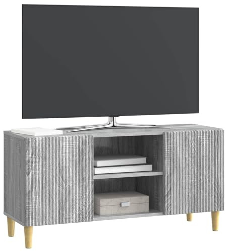 vidaXL TV-Schränk Graues Sonoma 102 x 34,5 x 50 cm Holzwerkstoff, Stylischer Retro Wohnzimmerschrank, rechteckig, viel Stauraum, kompakter TV-Ständer, Möbel aus Holzwerkstoff