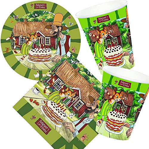 52-teiliges Party-Set Pettersson und Findus - Teller Becher Servietten für 16 Kinder