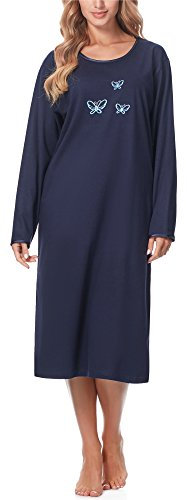 Merry Style Chemise de Nuit Lingerie Robe Vêtement d'Intérieur Manches Longues Femme 91LW1 (Bleu Foncé (Manches Longues), L)