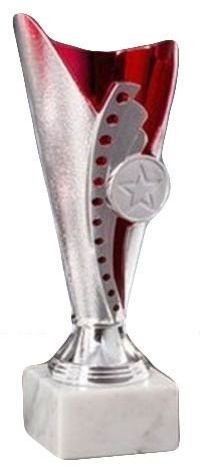 RaRu Sport-Pokal (Silber/rot) mit Gravur I 19cm I inkl. Marmorsockel I für viele Verschiedene Sportarten verfügbar