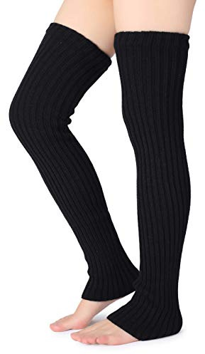 Pareberry Women's Winter Over Knee High Footless Socks Knit Warm Long Leg Warmers, Black, 27 Inches