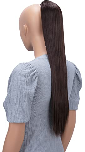 CAISHA 65cm Haarteil Mit Kordelverschluss Langhaar Zopf Pferdeschwanz Haarverlängerung Glatt Schokobraun PH604