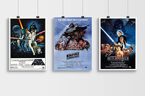 OMG Printing Star Wars Trilogy Poster-Set – Star Wars – Empire Strikes Back & Return Of The Jedi Poster/Druck/Bild Satin Fotopapier – A3-Set