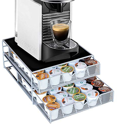 Bakaji Contenitore Doppio Porta Capsule e Cialde Caffè In Metallo 2 Cassetti Estraibili Silver e Top Nero (37 x 28 x 15 cm)
