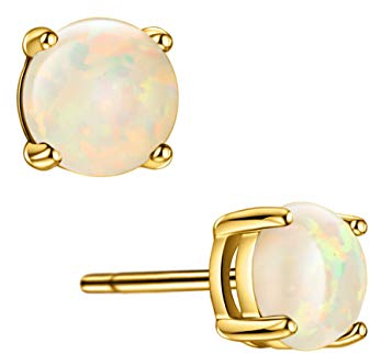 Michooyel Opal Ohrstecker Set 18K Weißgold vergoldeter Edelstahl Rundschliff Zirkonia Ohrstecker Opal für Damen Hypoallergener Schmuck Gold