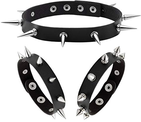 Manfnee Punk Gothic Armband Spike Niet Manschette Armreif Metall besetzt Armband Halsreif verstellbar